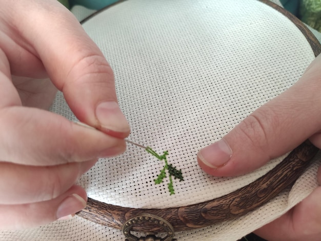 haft ręczny na tkaninie